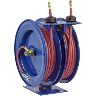 Coxreels C-HP-325-325 Dual Purpose Spring Rewind Grease and Hydraulic Oil Hose Reel with (2) High Pressure 3/8