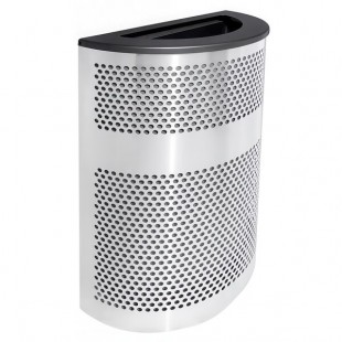 Ex-Cell Kaiser VC2234 HR SS/BLX Venue Collection 20 Gallon Half Round Stainless Steel Perforated Trash Can with Black Textured Lid