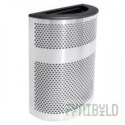 Ex-Cell Kaiser VC2234 HR SS/BLX Venue Collection 20 Gallon Half Round Stainless Steel Perforated Trash Can with Black Textured Lid