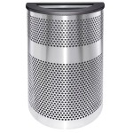 Ex-Cell Kaiser VC2234 HR SS/BLX Venue Collection 20 Gallon Half Round Stainless Steel Perforated Trash Can with Black Textured Lid