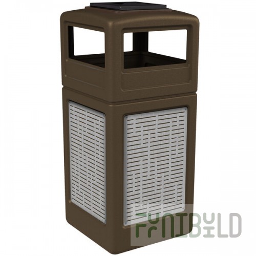 Commercial Zone 733006299 Precision Series 42 Gallon Brown Square Trash Can with Stainless Steel Horizontal Line Panels and Ashtray Lid