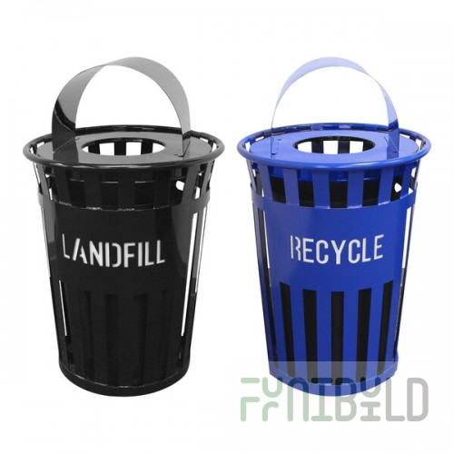 Witt Industries Oakley Eco 72 Gallon 2-Stream Outdoor Recycle Station with Metal Hood Top Lid