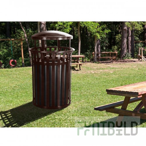 Ex-Cell Kaiser SCD-2633 COF Streetscape Coffee Gloss 37 Gallon Round Classic Outdoor Trash Can with Canopy