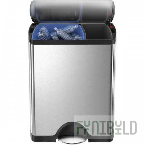 simplehuman CW1830 12 Gallon / 46 Liter Brushed Stainless Steel Dual Compartment Rectangular Front Step-On Trash and Recycling Can