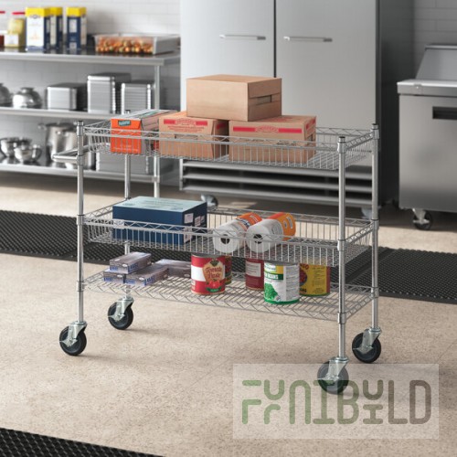 Regency Chrome Two Basket and One Shelf Utility Cart - 18