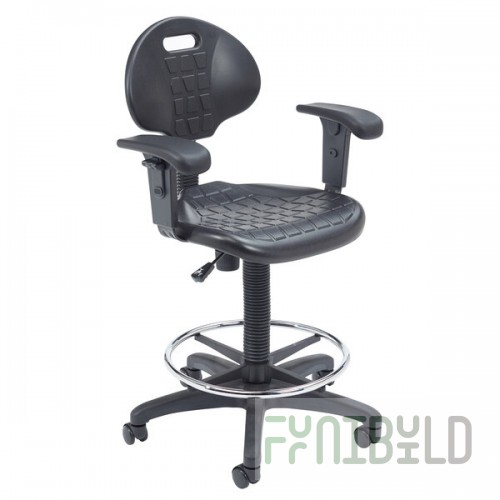 National Public Seating 6722HB-A Kangaroo Swivel Industrial Stool with Foot Ring and Arms