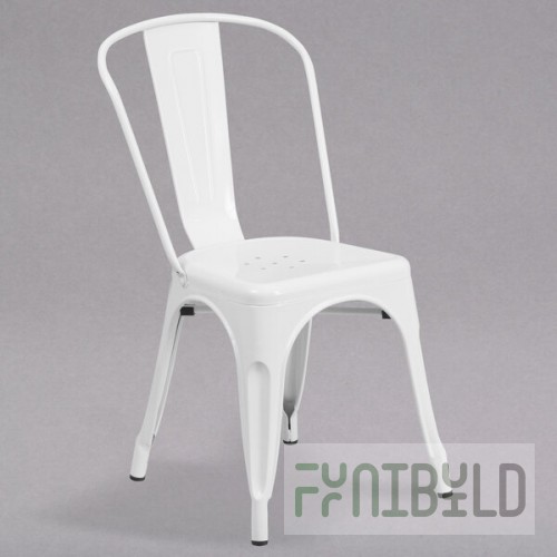 Flash Furniture CH-31230-WH-GG White Stackable Galvanized Steel Chair with Vertical Slat Back and Drain Hole Seat