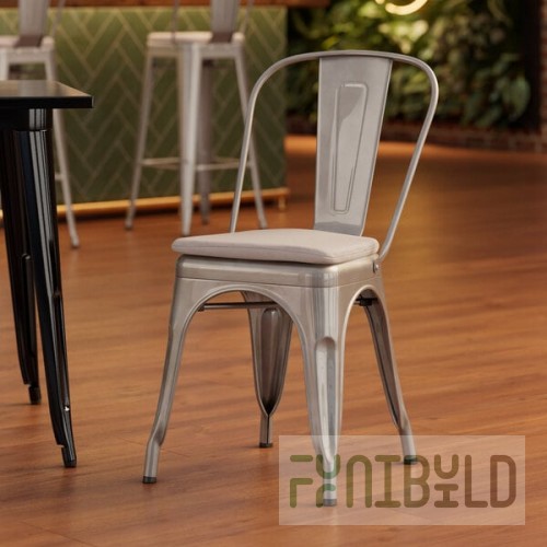 Lancaster Table & Seating Alloy Silver Indoor Cafe Chair with Gray Fabric Magnetic Cushion