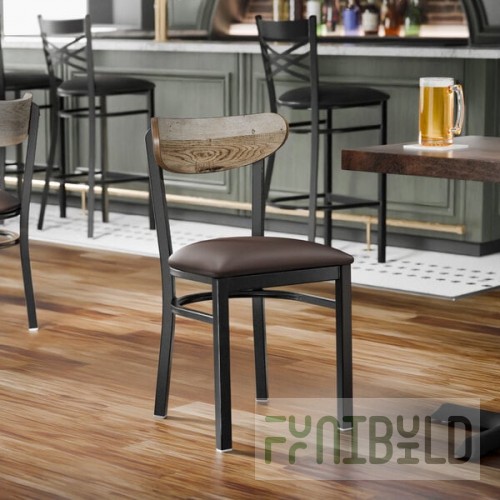 Lancaster Table & Seating Boomerang Black Finish Chair with Dark Brown Vinyl Seat and Driftwood Back