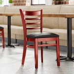 Lancaster Table & Seating Mahogany Finish Wood Ladder Back Chair with Black Vinyl Seat - Detached Seat