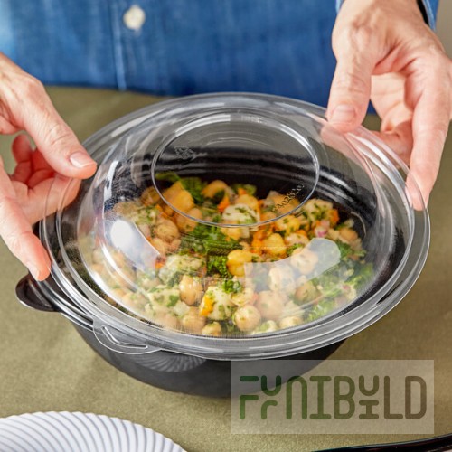Visions Clear PET Plastic Dome Lid for 24 and 32 oz. Round Bowls - 100/Case