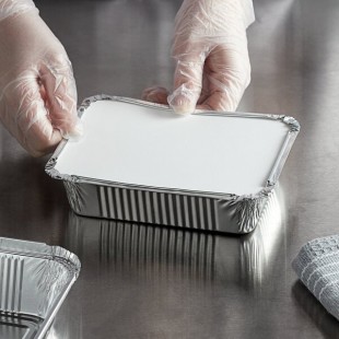 Choice 1.5 lb. Deep Oblong Foil Take-Out Container with Board Lid - 50/Pack Choice 1.5 lb. Deep Oblong Foil Take-Out Container with Board Lid - 50/Pack