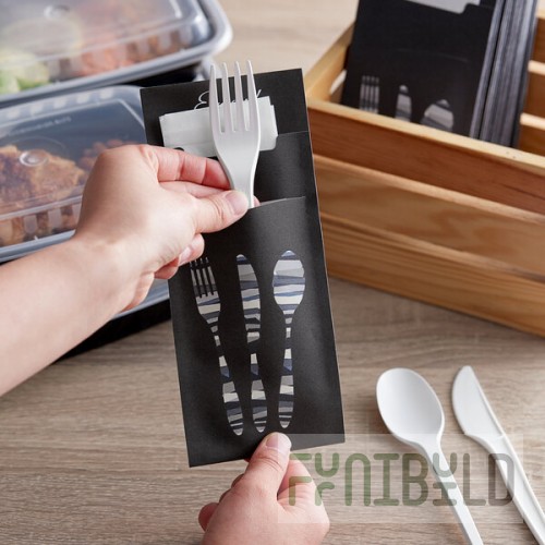 Dinex Black Enjoy Paper Cutlery Caddy with Napkin - 520/Case
