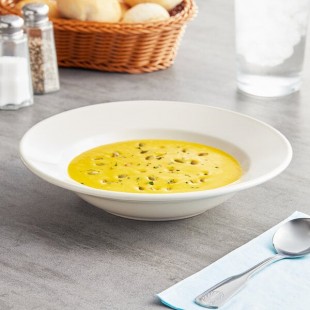 Acopa 10 oz. Ivory (American White) Wide Rim Rolled Edge Stoneware Soup Bowl - Sample Acopa 10 oz. Ivory (American White) Wide Rim Rolled Edge Stoneware Soup Bowl - Sample