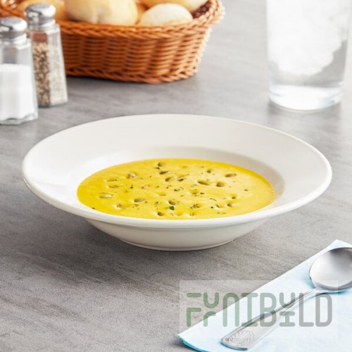 Acopa 10 oz. Ivory (American White) Wide Rim Rolled Edge Stoneware Soup Bowl - Sample
