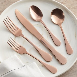 Acopa Vernon Rose Gold 18/0 Stainless Steel Heavy Weight Flatware 5 Piece Set - Sample Acopa Vernon Rose Gold 18/0 Stainless Steel Heavy Weight Flatware 5 Piece Set - Sample