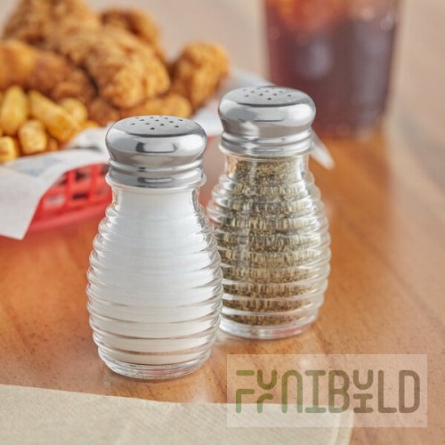 TableCraft Beehive 2 oz. Glass Salt and Pepper Shakers with Stainless Steel Tops - HBH2C - 2/Set