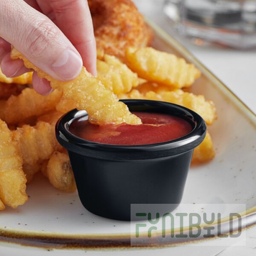 Acopa 1.5 oz. Black Smooth Melamine Ramekin - 12/Case