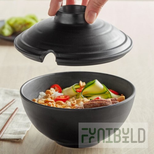 GET B-200-BK Nara 20 oz. Black Matte Round Melamine Bowl with Lid - 12/Case
