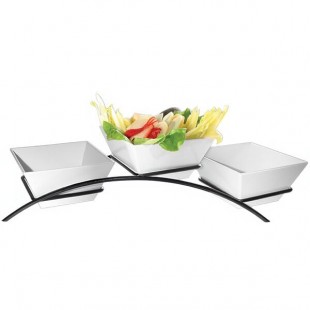 Cal-Mil SR2020-13 Black Metal Arch Stand with Three Square Melamine Bowls - 9