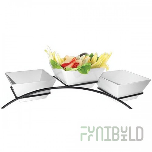 Cal-Mil SR2020-13 Black Metal Arch Stand with Three Square Melamine Bowls - 9