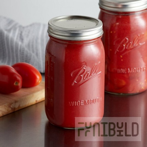 Ball 67000 32 oz. Quart Wide Mouth Glass Canning Jar with Silver Metal Lid and Band - 12/Case