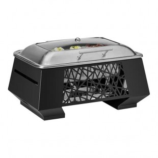 Rosseto GEO Multi-Chef 9.51 Qt. Full Size Stainless Steel Traditional Chafer with Soft-Closing Lid and Black Stand SK064