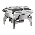 Acopa Voyage 5 Qt. 2/3 Size Stainless Steel Induction Chafer with Glass Top, Soft-Close Lid, and Stand with Fuel Holder