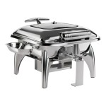 Acopa Voyage 5 Qt. 2/3 Size Stainless Steel Induction Chafer with Glass Top, Soft-Close Lid, and Stand with Fuel Holder