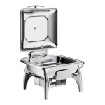 Acopa Voyage 5 Qt. 2/3 Size Stainless Steel Induction Chafer with Glass Top, Soft-Close Lid, and Stand with Fuel Holder