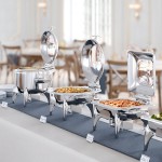 Acopa Voyage 5 Qt. 2/3 Size Stainless Steel Induction Chafer with Glass Top, Soft-Close Lid, and Stand with Fuel Holder