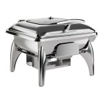 Acopa Voyage 5 Qt. 2/3 Size Stainless Steel Induction Chafer with Glass Top, Soft-Close Lid, and Stand with Fuel Holder