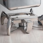 Acopa Voyage 5 Qt. 2/3 Size Stainless Steel Induction Chafer with Glass Top, Soft-Close Lid, and Stand with Fuel Holder