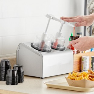Steril-Sil 30 oz. 2-Compartment Stainless Steel Condiment Dispenser Kit with Black Cylinders and Dome Top Pump Lids Steril-Sil 30 oz. 2-Compartment Stainless Steel Condiment Dispenser Kit with Black Cylinders and Dome Top Pump Lids