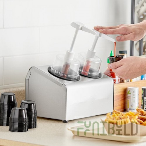 Steril-Sil 30 oz. 2-Compartment Stainless Steel Condiment Dispenser Kit with Black Cylinders and Dome Top Pump Lids