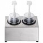 Steril-Sil 30 oz. 2-Compartment Stainless Steel Condiment Dispenser Kit with Black Cylinders and Dome Top Pump Lids