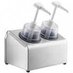 Steril-Sil 30 oz. 2-Compartment Stainless Steel Condiment Dispenser Kit with Black Cylinders and Dome Top Pump Lids