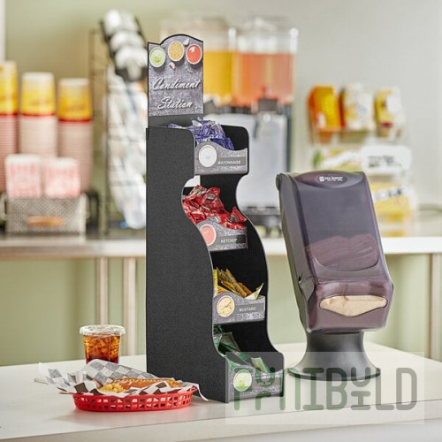 ServSense Black 6-Section Vertical Countertop Condiment Organizer with Header Decals - 5 1/8