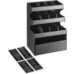 ServSense Black 6-Section Vertical Countertop Condiment Organizer with Header Decals - 5 1/8