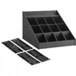 ServSense Black 6-Section Vertical Countertop Condiment Organizer with Header Decals - 5 1/8