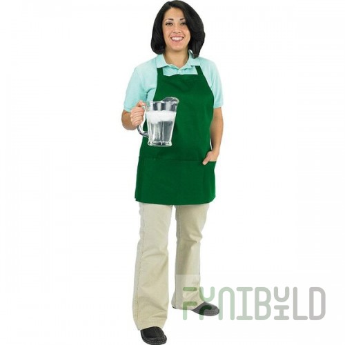 Chef Revival Kelly Green Poly-Cotton Customizable Bib Apron with 1 Pocket - 28