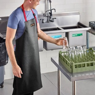 CrewSafe Red Hot 32 Mil Black / Red Heavy Weight Vinyl Dishwasher Apron - 35