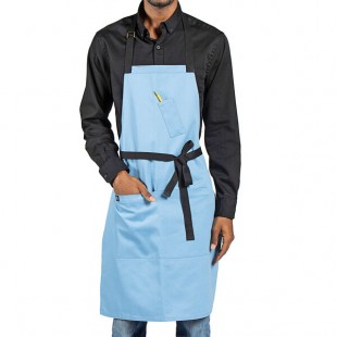 Uncommon Chef 3128 Blue Gray Customizable Poly-Cotton Surge Bib Apron with Black Webbing and 3 Pockets - 34