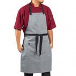 Uncommon Chef 3128 Blue Gray Customizable Poly-Cotton Surge Bib Apron with Black Webbing and 3 Pockets - 34