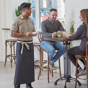 Acopa Kennett Blue Denim Standard Bistro Apron with Pocket and Natural Webbing - 33