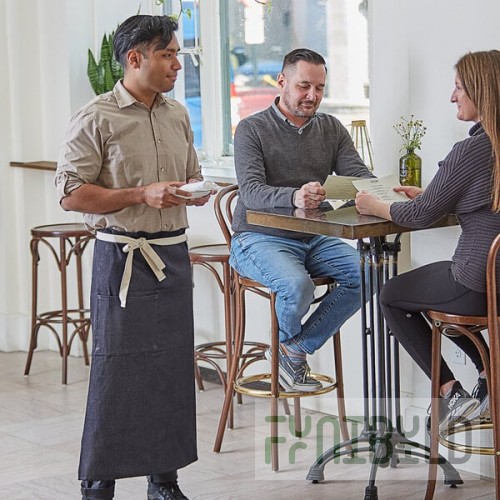 Acopa Kennett Blue Denim Standard Bistro Apron with Pocket and Natural Webbing - 33