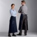 Acopa Kennett Blue Denim Standard Bistro Apron with Pocket and Natural Webbing - 33