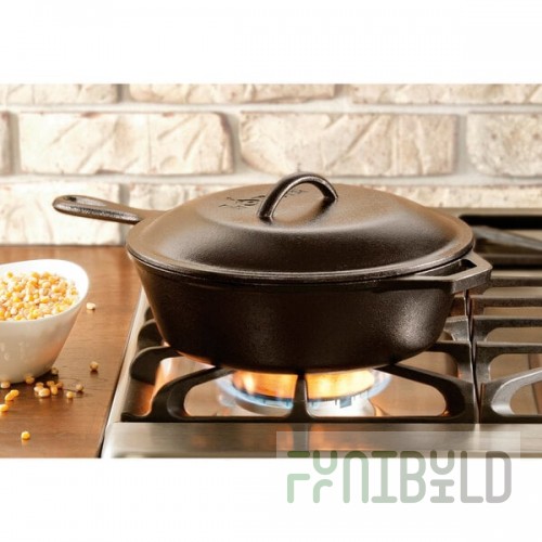 Lodge L8CF3 3.2 Qt. Pre-Seasoned Cast Iron Deep Skillet with Cover