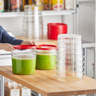 Vigor 6 Qt. Clear Round Polycarbonate Food Storage Container and Red Polypropylene Lid - 12/Pack Vigor 6 Qt. Clear Round Polycarbonate Food Storage Container and Red Polypropylene Lid - 12/Pack