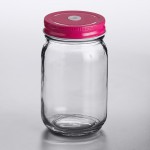 Acopa Rustic Charm 16 oz. Drinking Jar with Pink Metal Lid with Straw Hole - 12/Case